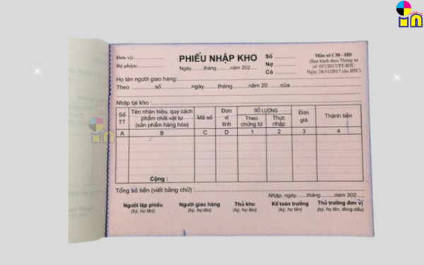 Phiếu nhập kho 12x8cm