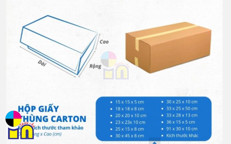 kích thước hộp carton phổ biến