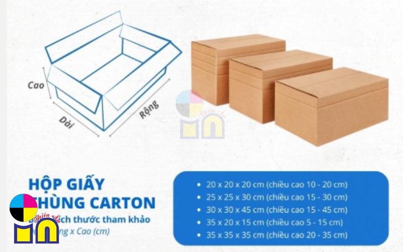 kích thước hộp carton phổ biến